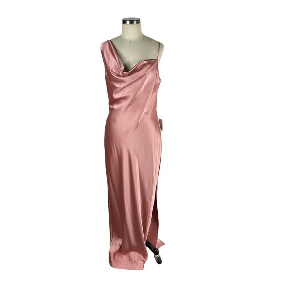SOCIAL BRIDESMAIDS 8211 Asymmetrical One Shoulder Cowl Maxi Slip Dress Pink L - Picture 2 of 7